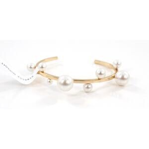 Rebecca Minkoff Gold Open Cuff Bracelet with Pearl Accents